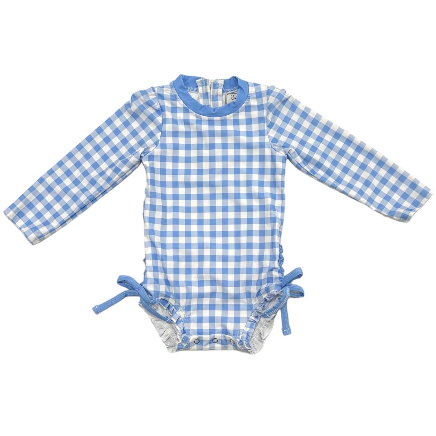 Girls Swimsuit - Ruffle Bottom - Blue Gingham