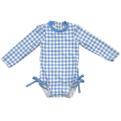 Girls Swimsuit - Ruffle Bottom - Blue Gingham