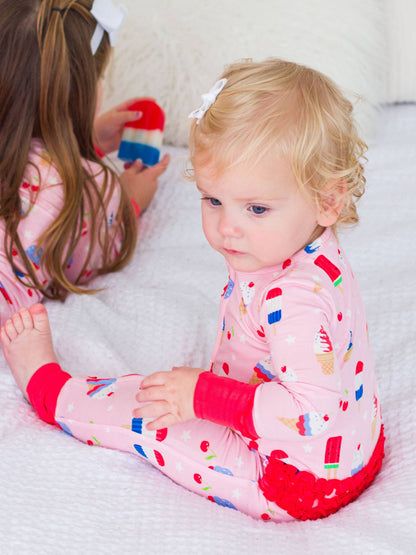 Baby Girls Sweet Freedom Bamboo Viscose Ruffle Convertible One Piece Pajama
