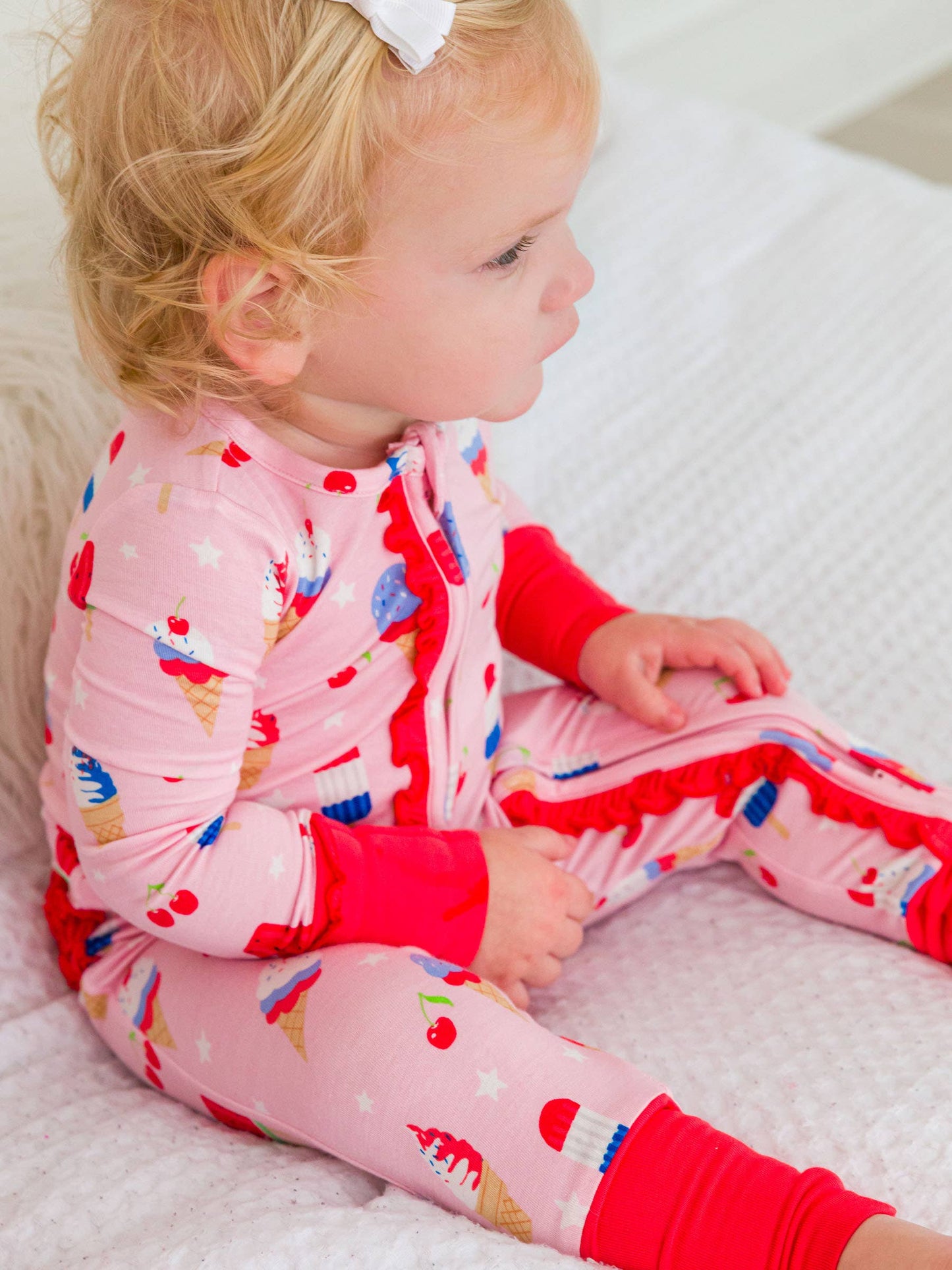 Baby Girls Sweet Freedom Bamboo Viscose Ruffle Convertible One Piece Pajama