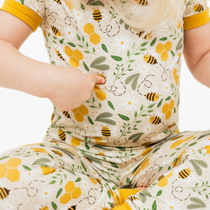 Happy Honey Bees Bamboo Short Sleeve Kids Pajama Pants Set