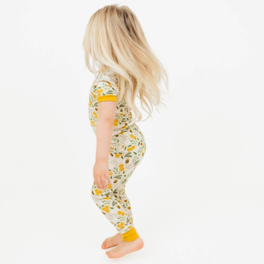 Happy Honey Bees Bamboo Short Sleeve Kids Pajama Pants Set
