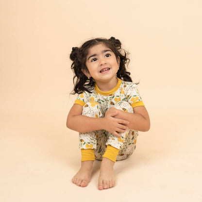 Happy Honey Bees Bamboo Short Sleeve Kids Pajama Pants Set