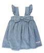 Girls Light Wash Denim Flutter Bow Woven Dress
