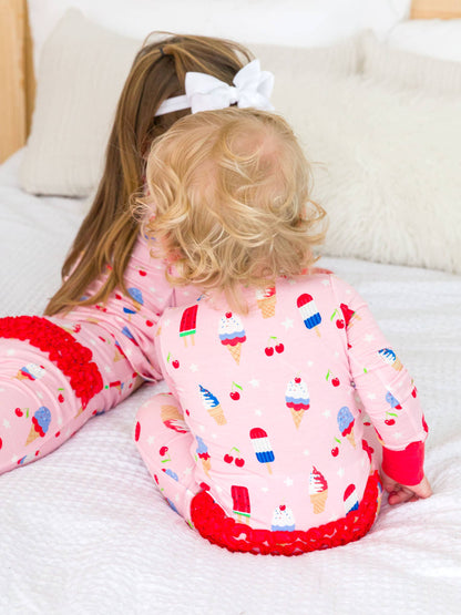 Baby Girls Sweet Freedom Bamboo Viscose Ruffle Convertible One Piece Pajama