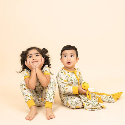 Happy Honey Bees Bamboo Short Sleeve Kids Pajama Pants Set