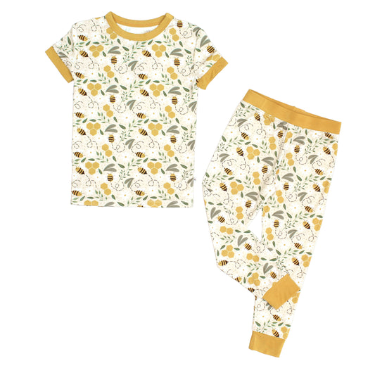 Happy Honey Bees Bamboo Short Sleeve Kids Pajama Pants Set