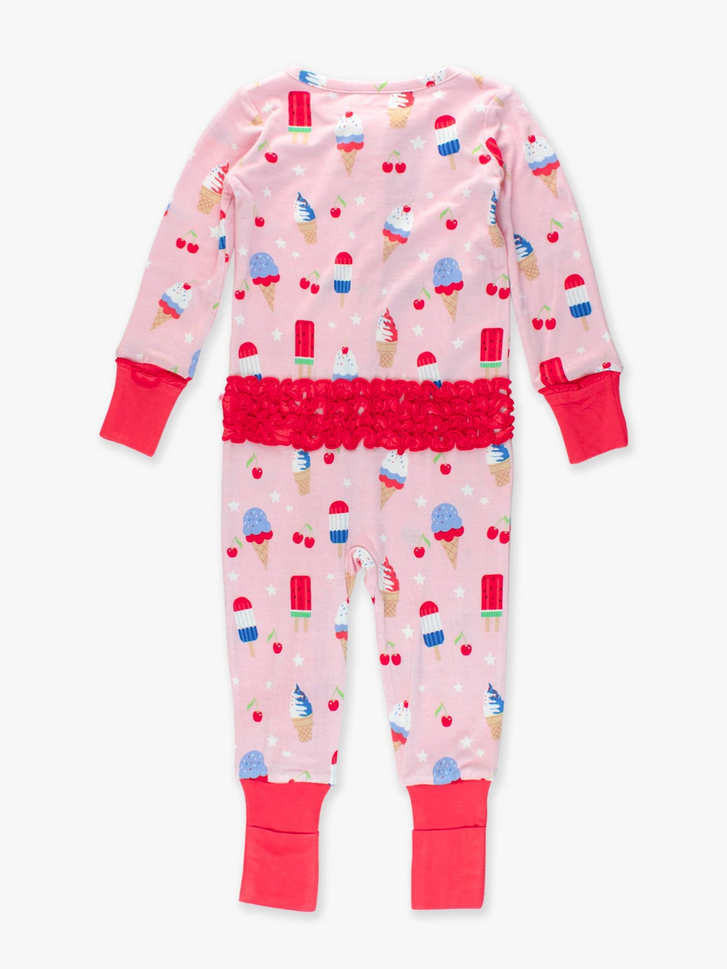 Baby Girls Sweet Freedom Bamboo Viscose Ruffle Convertible One Piece Pajama
