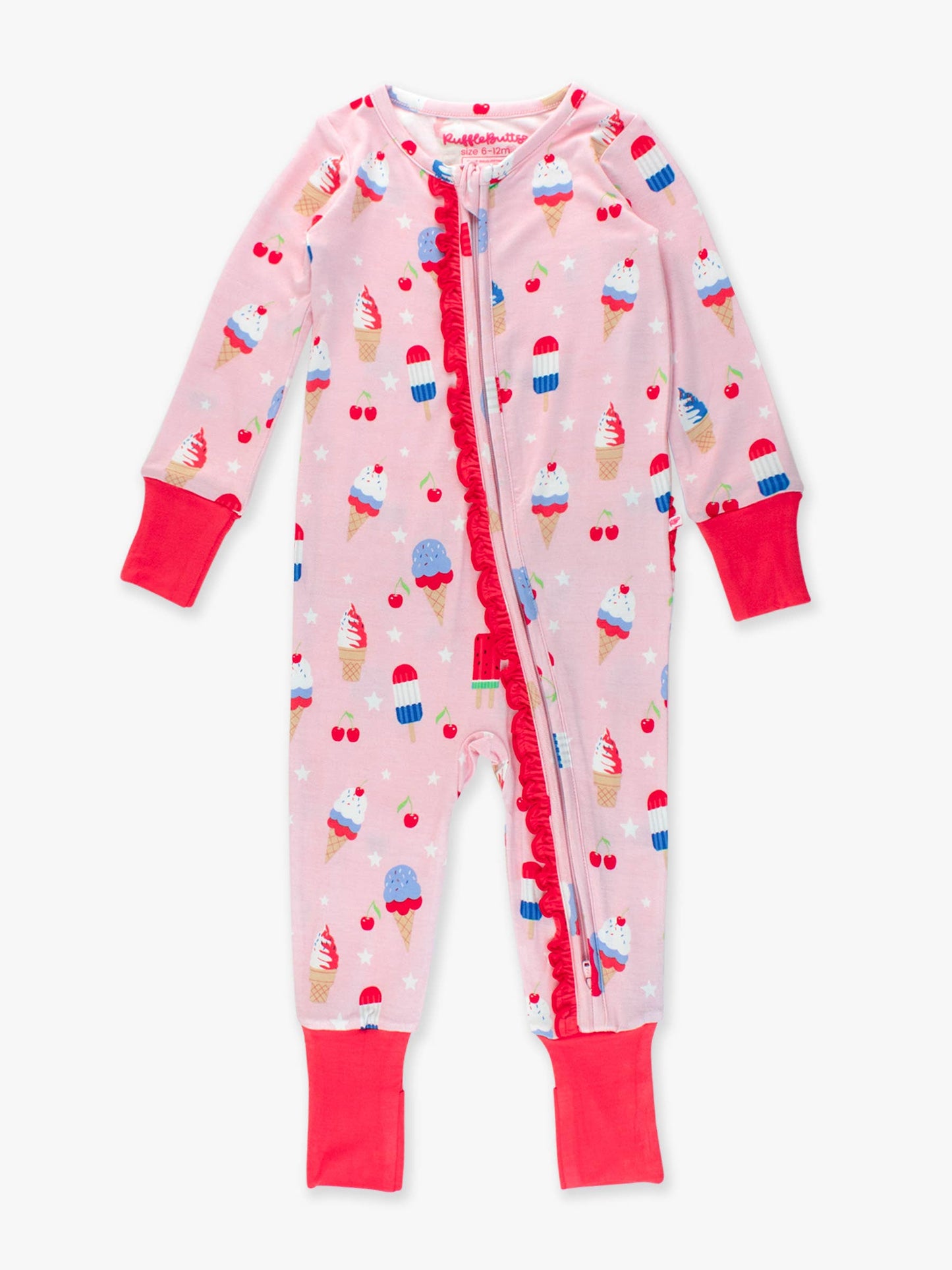 Baby Girls Sweet Freedom Bamboo Viscose Ruffle Convertible One Piece Pajama