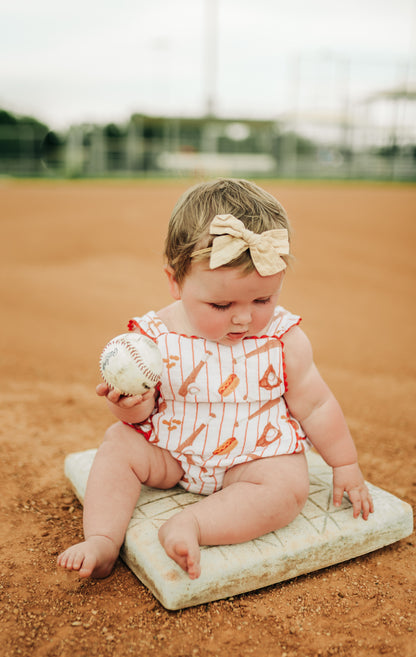 Muslin Ric-Rac Ruffle Sunsuit, Baseball Game