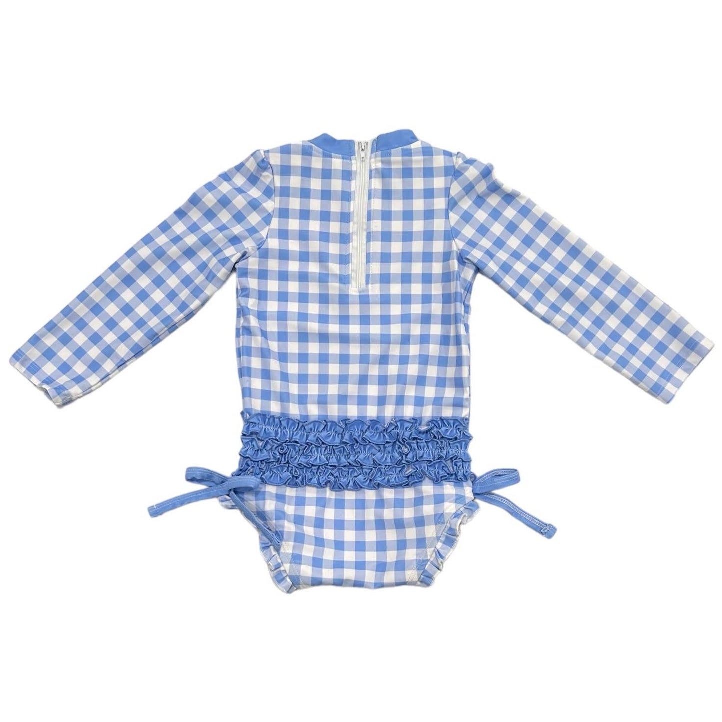 Girls Swimsuit - Ruffle Bottom - Blue Gingham