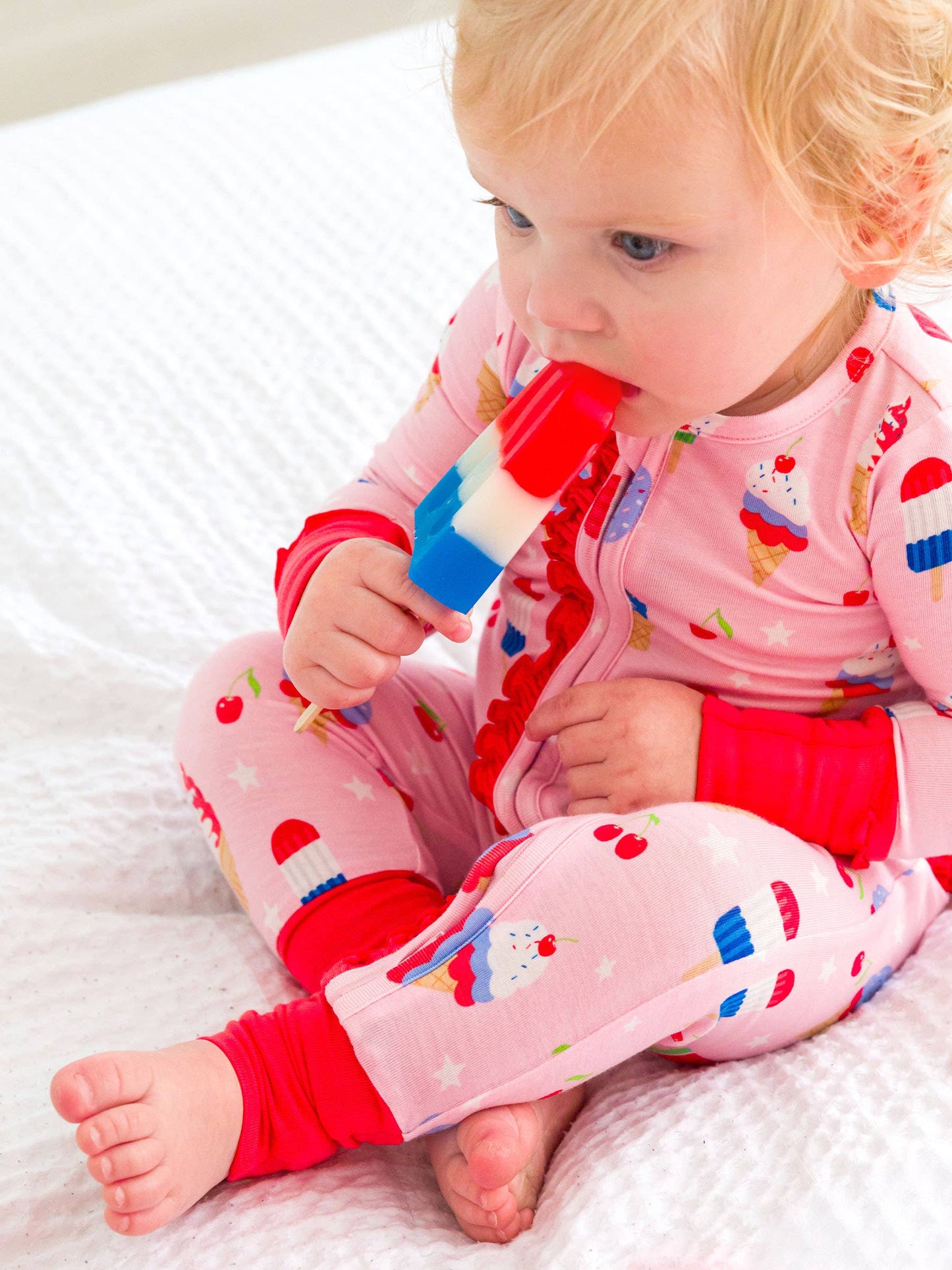 Baby Girls Sweet Freedom Bamboo Viscose Ruffle Convertible One Piece Pajama