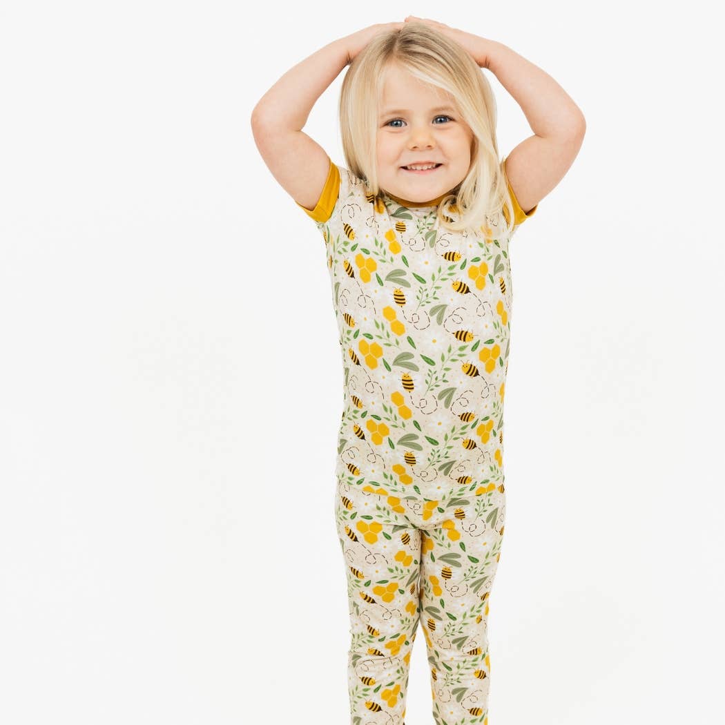 Happy Honey Bees Bamboo Short Sleeve Kids Pajama Pants Set