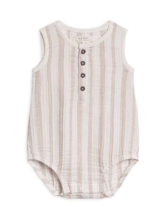 Organic Baby Bowie Muslin Bubble Romper - Enzo Stripe/Beige