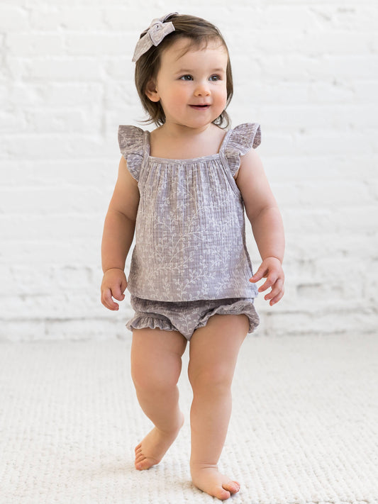 Organic Suki Muslin Tank & Short Set - Lucia Floral/Lilla