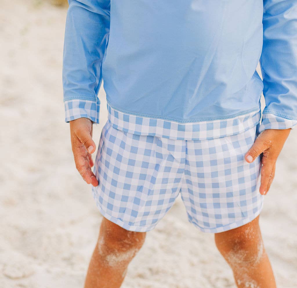 Boys Summer Swim Shorts - Blue Gingham