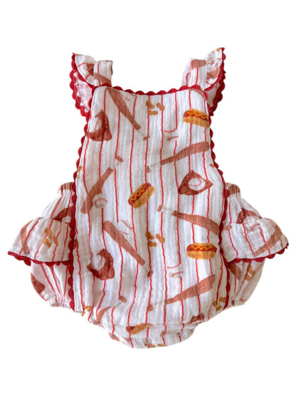 Muslin Ric-Rac Ruffle Sunsuit, Baseball Game
