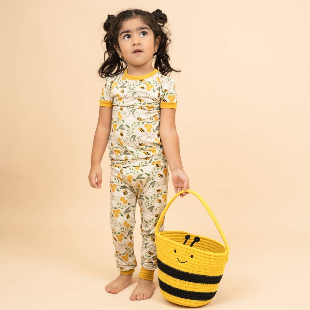 Happy Honey Bees Bamboo Short Sleeve Kids Pajama Pants Set