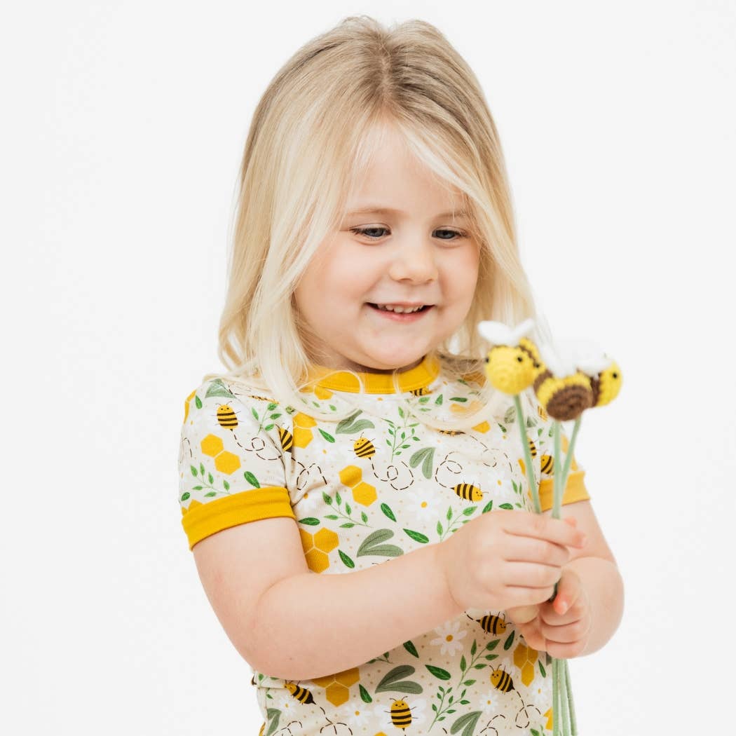 Happy Honey Bees Bamboo Short Sleeve Kids Pajama Pants Set