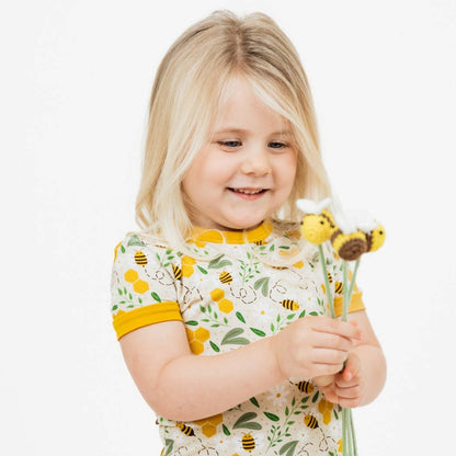 Happy Honey Bees Bamboo Short Sleeve Kids Pajama Pants Set